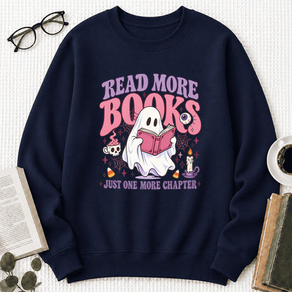 Read More Books Printed Sweatshirt | Halloween Book Lover Gift Navy