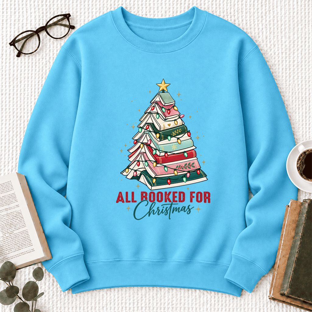 All Booked For Christmas Softstyle Sweatshirt | Christmas Book Lover Gift Sky