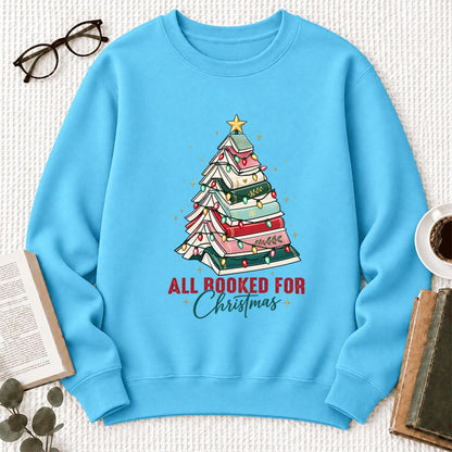All Booked For Christmas Softstyle Sweatshirt | Christmas Book Lover Gift Sky