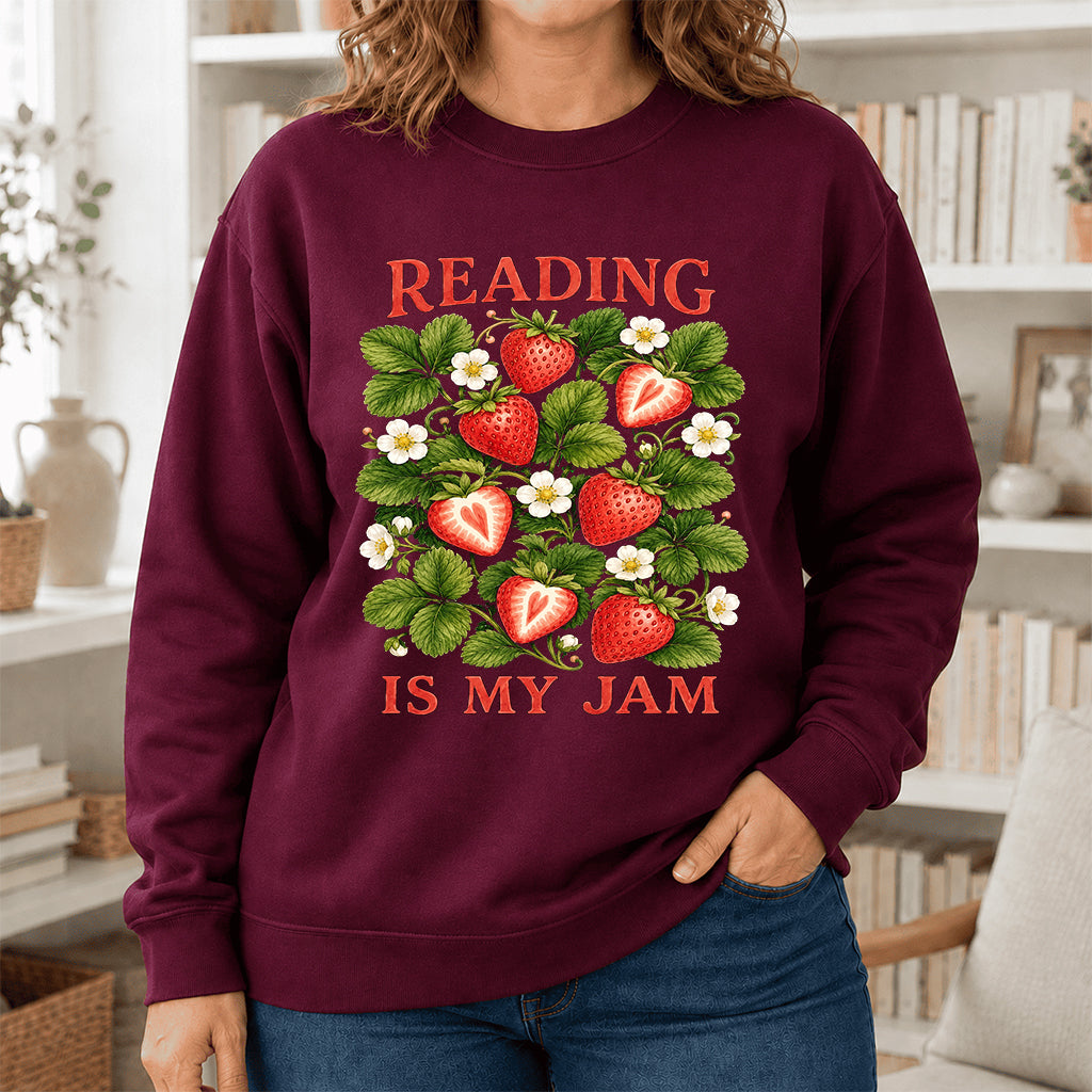 Reading Is My Jam Crewneck Sweatshirt | Reader Gift Maroon