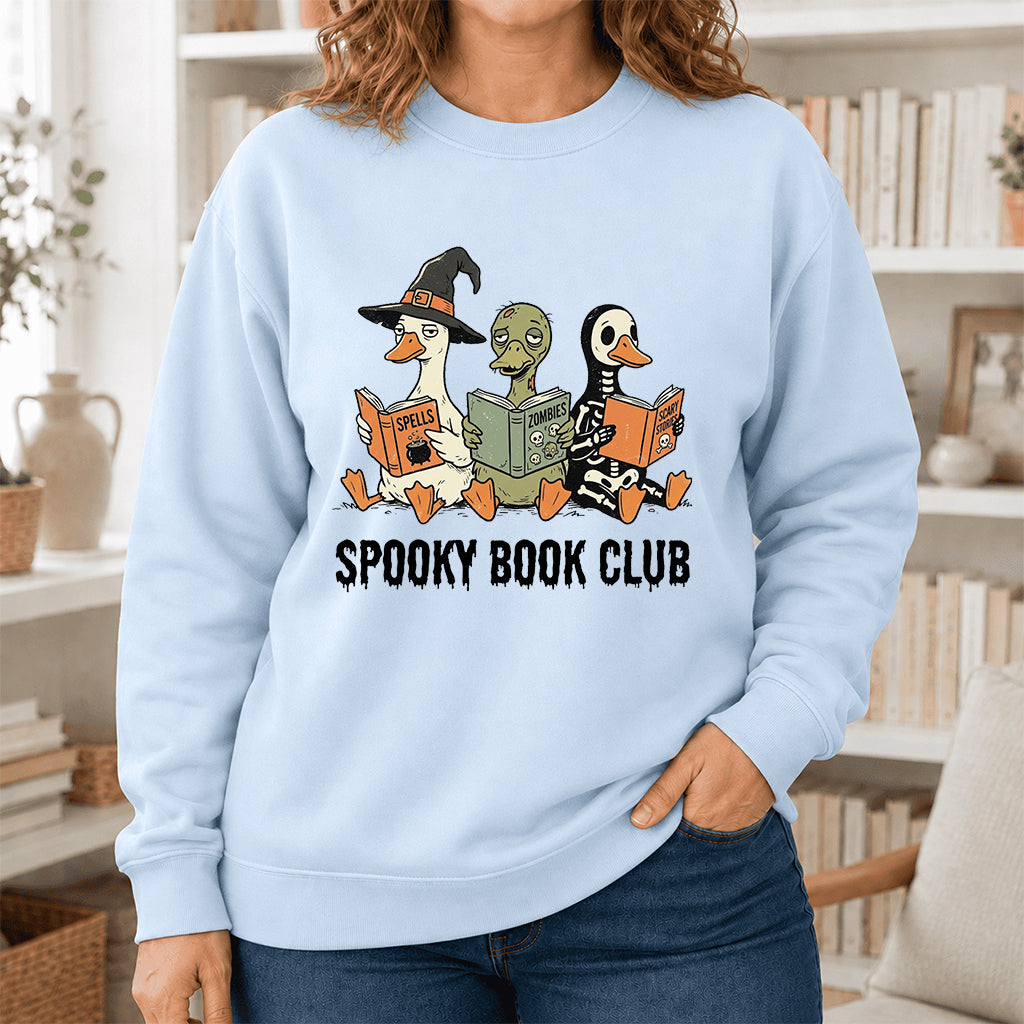 Spooky Book Club Printed Sweatshirt | Halloween Book Lover Gift Light Blue