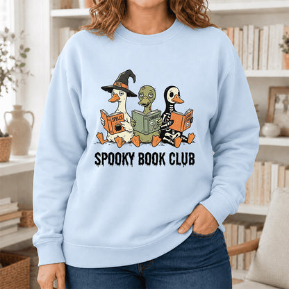 Spooky Book Club Printed Sweatshirt | Halloween Book Lover Gift Light Blue