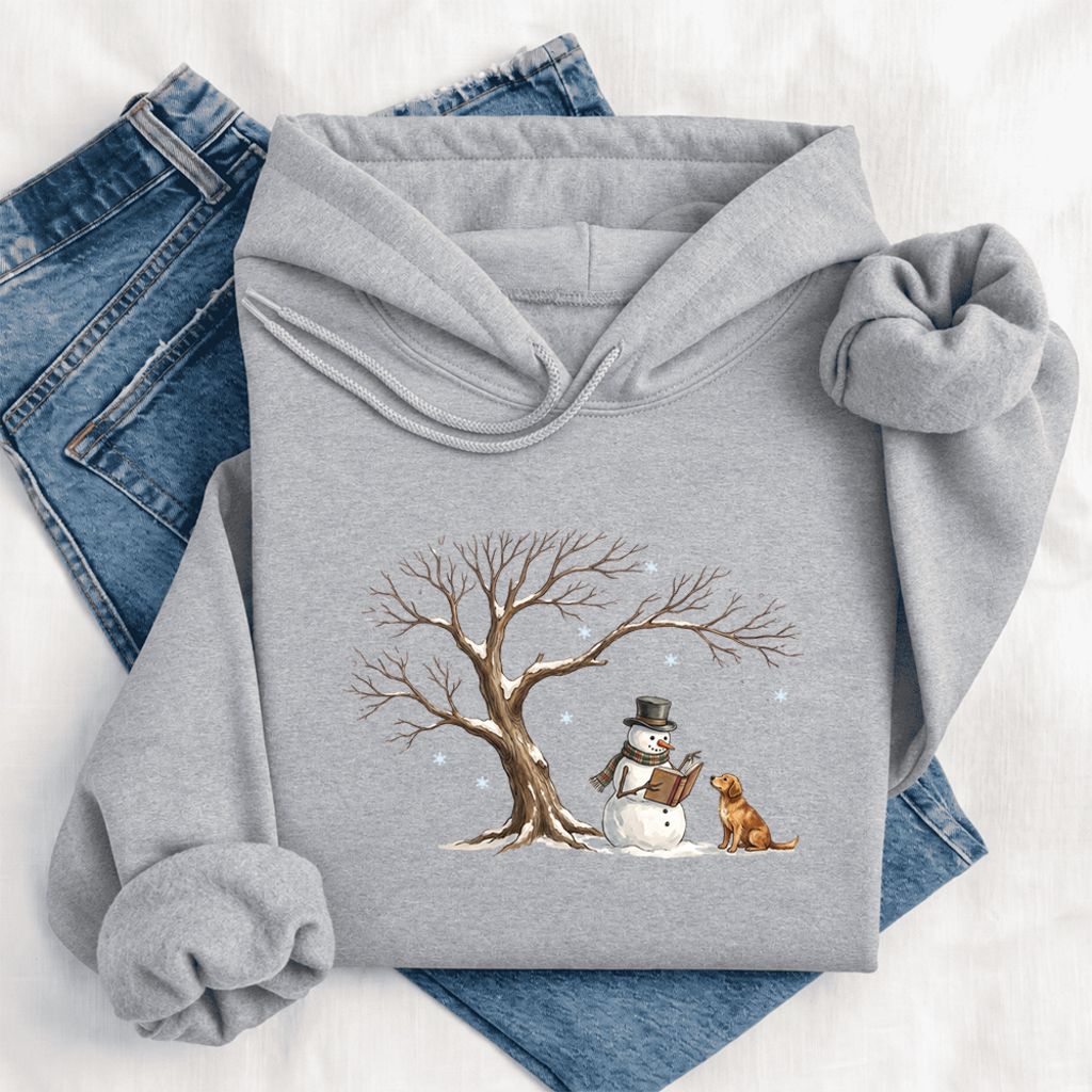 Golden Retriever And Snowman Under Tree Softstyle Hoodie | Christmas Reader Gift Sport Grey