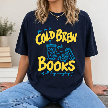 Give Me Cold Brew And Books Softstyle T-Shirt | Book Lover Gift Navy