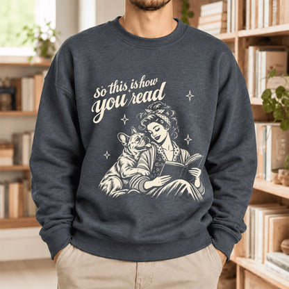 How You Read French Bulldog Softstyle Sweatshirt | Cozy Dog Mom Reader Gift Dark Heather