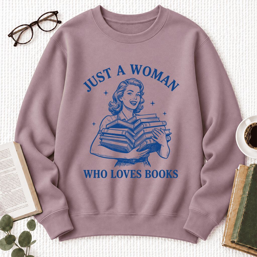 Just A Woman Who Loves Books Softstyle Sweatshirt | Reader Gift Paragon