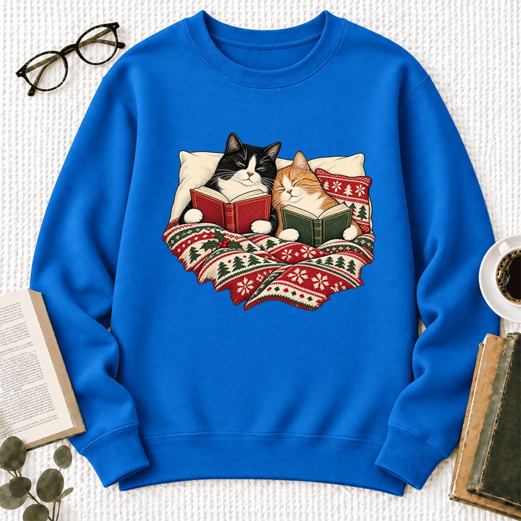 Christmas Reading Cat Couple Softstyle Sweatshirt | Cozy Christmas Gift Royal