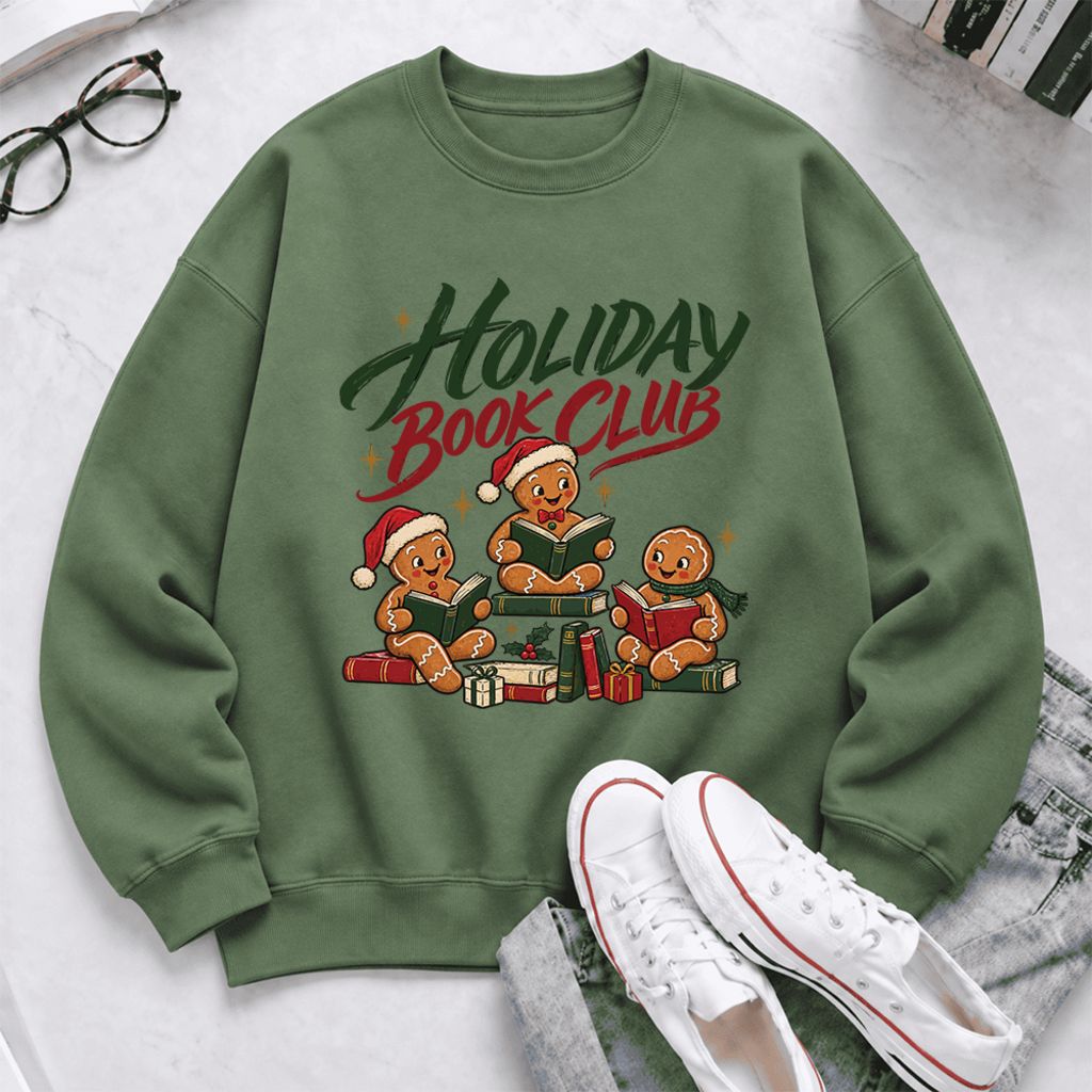 Holiday Book Club Softstyle Sweatshirt | Christmas Book Club Gift Military Green