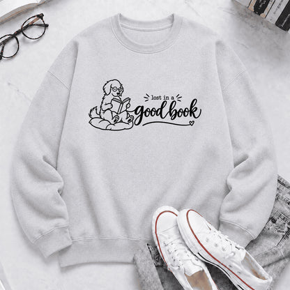 Lost In A Good Book Crewneck Sweatshirt | Dog Lover & Reader Gift Sport Grey