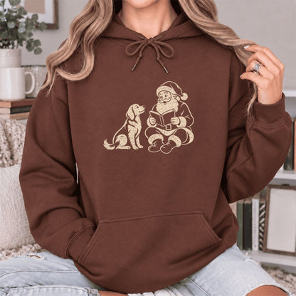 Funny Dog With Santa Christmas Softstyle Hoodie | Christmas Gift For Dog & Book Lover Cocoa