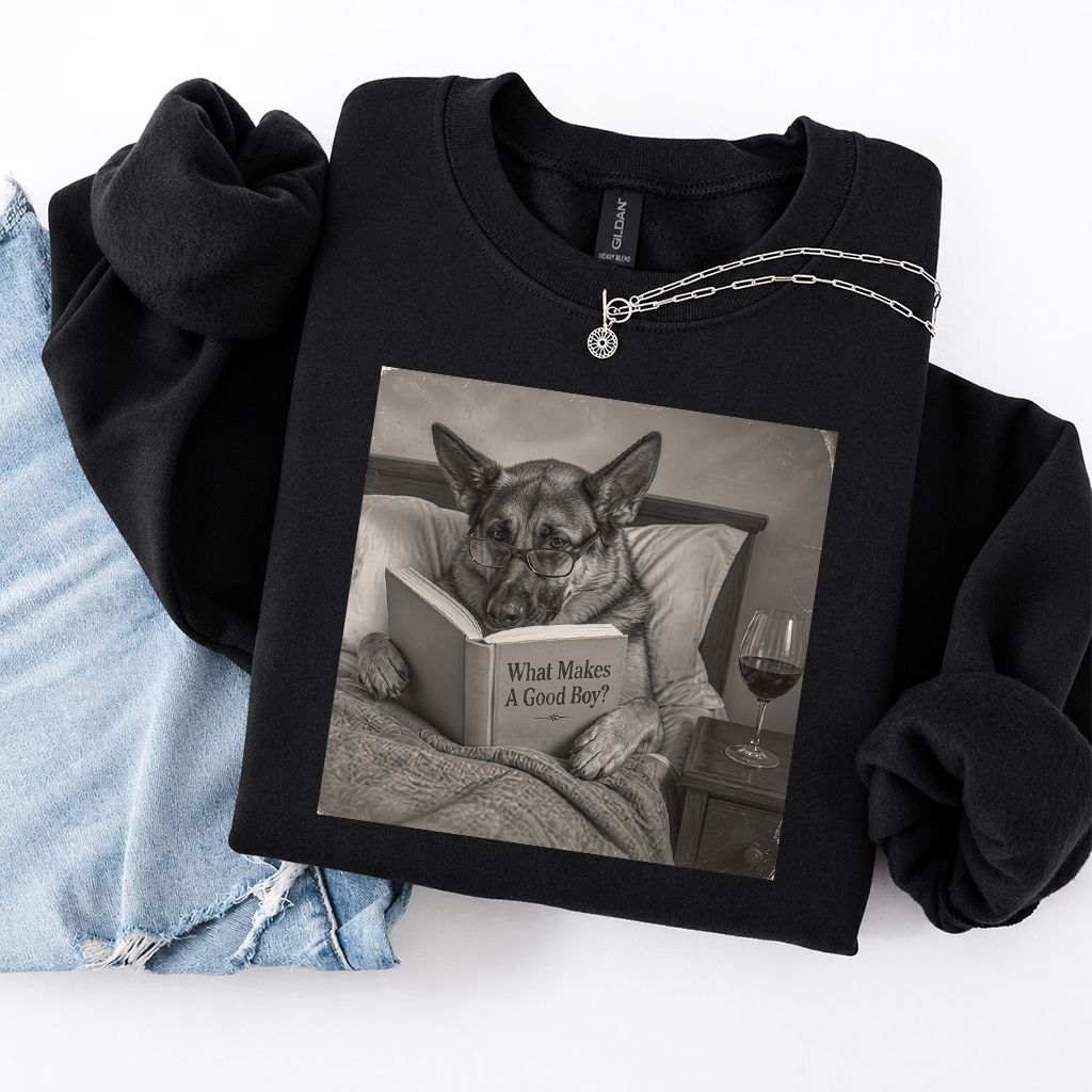 What Makes A Good Boy Crewneck Sweatshirt | Dog Lover Reader Gift Black