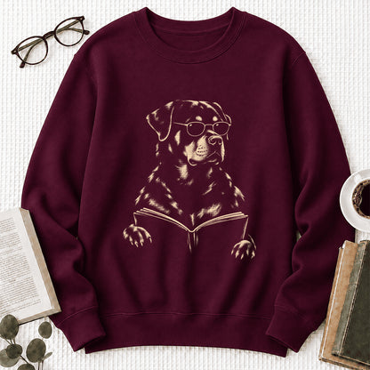 Rottweiler Reading Book Crewneck Sweatshirt | Reader Gift Maroon