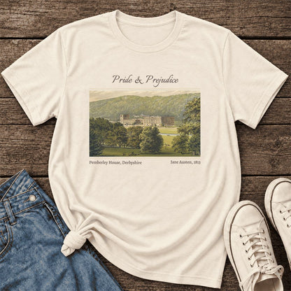 Pemberley House Pride And Prejudice Ultra-Soft Cotton T-Shirt | Gift Natural