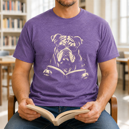 Bulldog Reading Book Softstyle T-Shirt | Book Lover Gift Dark Heather