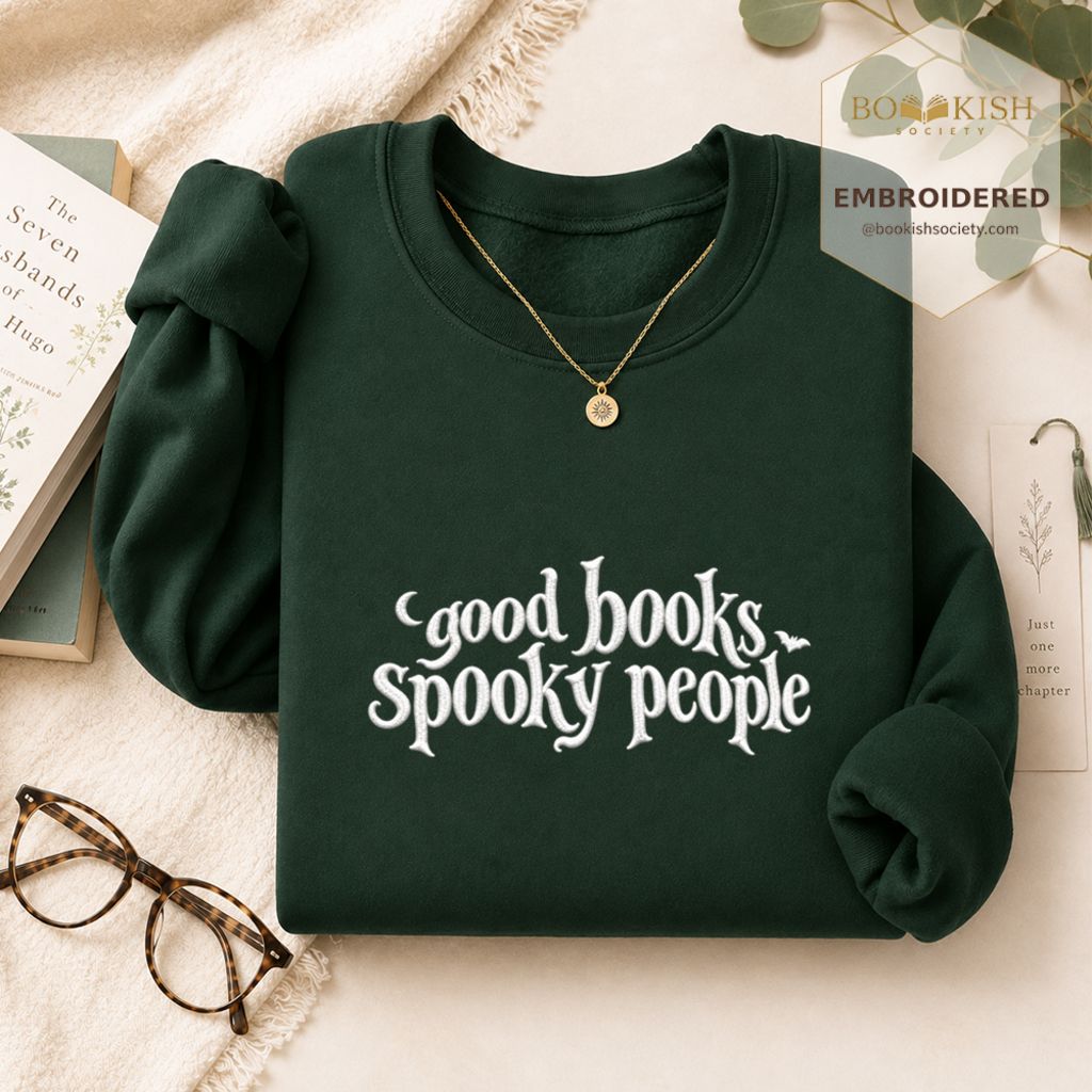 Good Books Spooky People Embroidered Sweatshirt | Halloween Book Lover Gift Forest Green