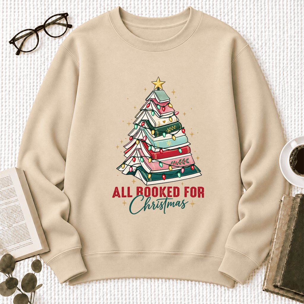 All Booked For Christmas Softstyle Sweatshirt | Christmas Book Lover Gift Sand