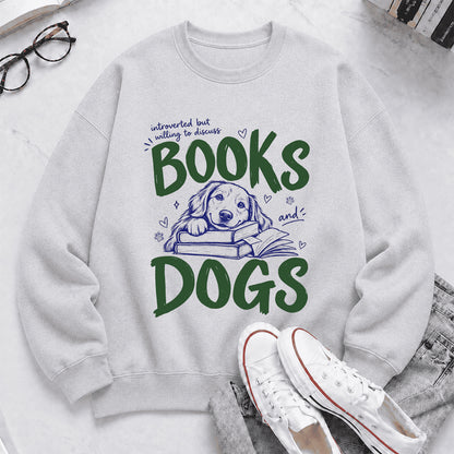 Introverted But Willing To Discuss Books And Dogs Crewneck Sweatshirt | Dog Lover & Reader Gift Sport Grey