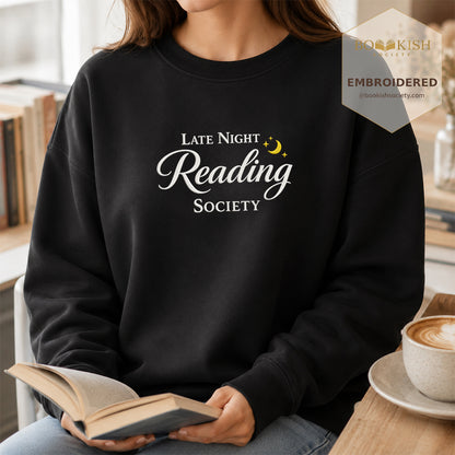 Late Night Reading Society Embroidered Sweatshirt | Reader Gift Black