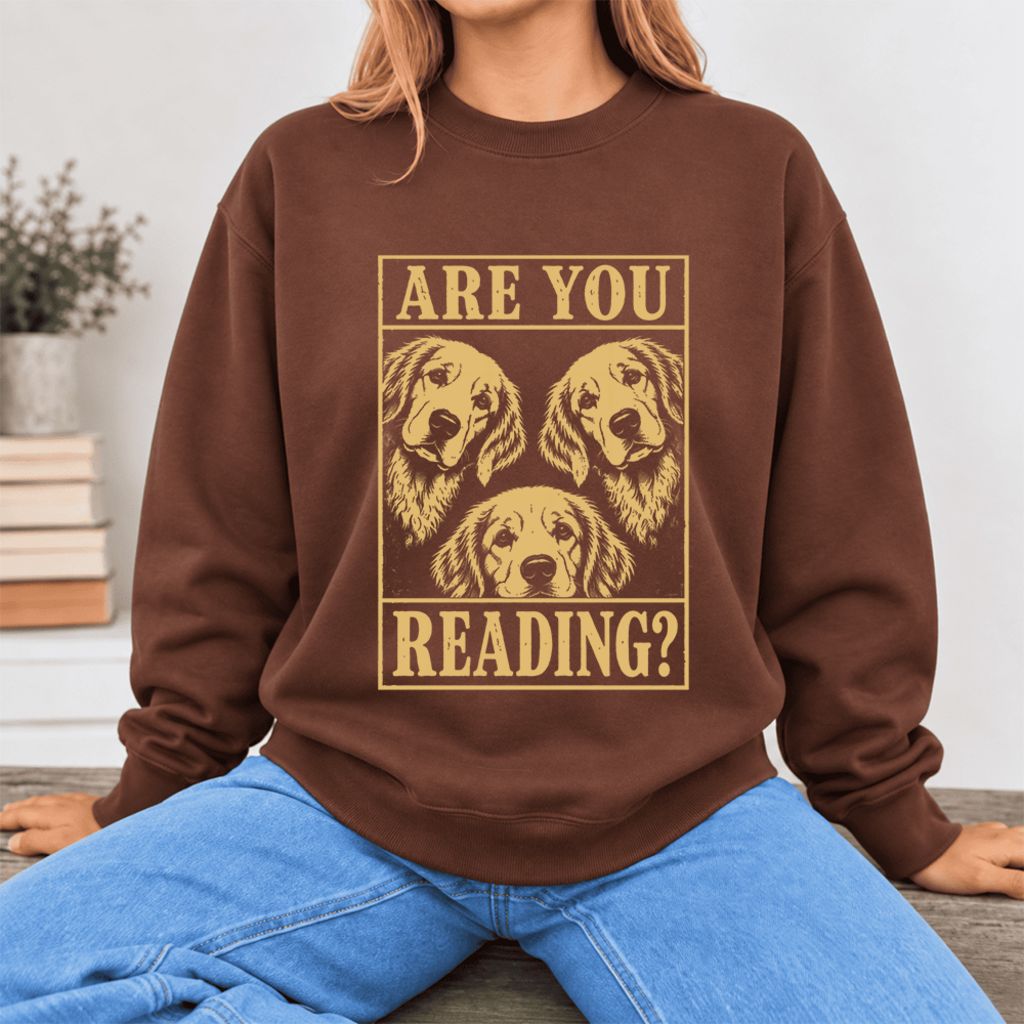 Are You Reading Golden Retriever Softstyle Sweatshirt | Dog Mom Reader Gift Cocoa