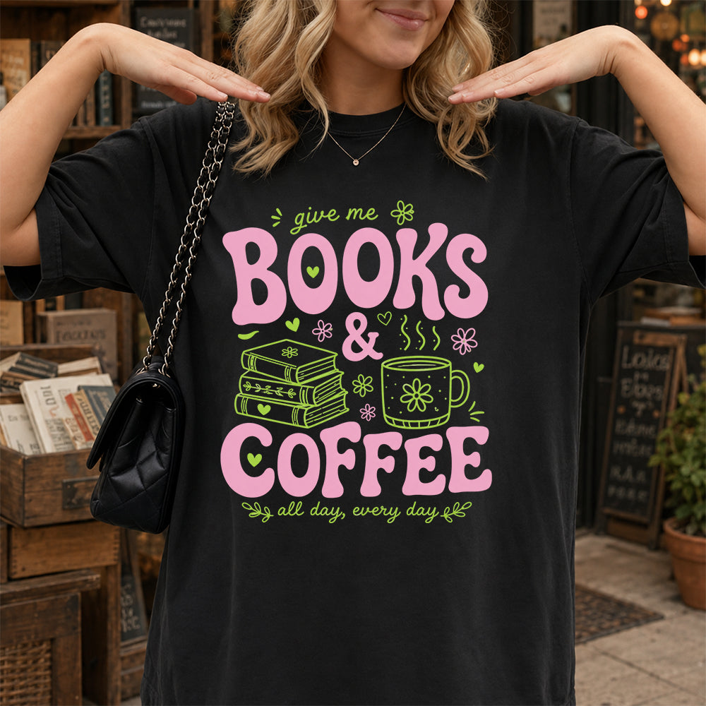 Books and Coffee Softstyle T-Shirt | Book Lover Gift Black