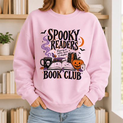 Spooky Readers Book Club Printed Sweatshirt | Halloween Book Lover Gift Light Pink