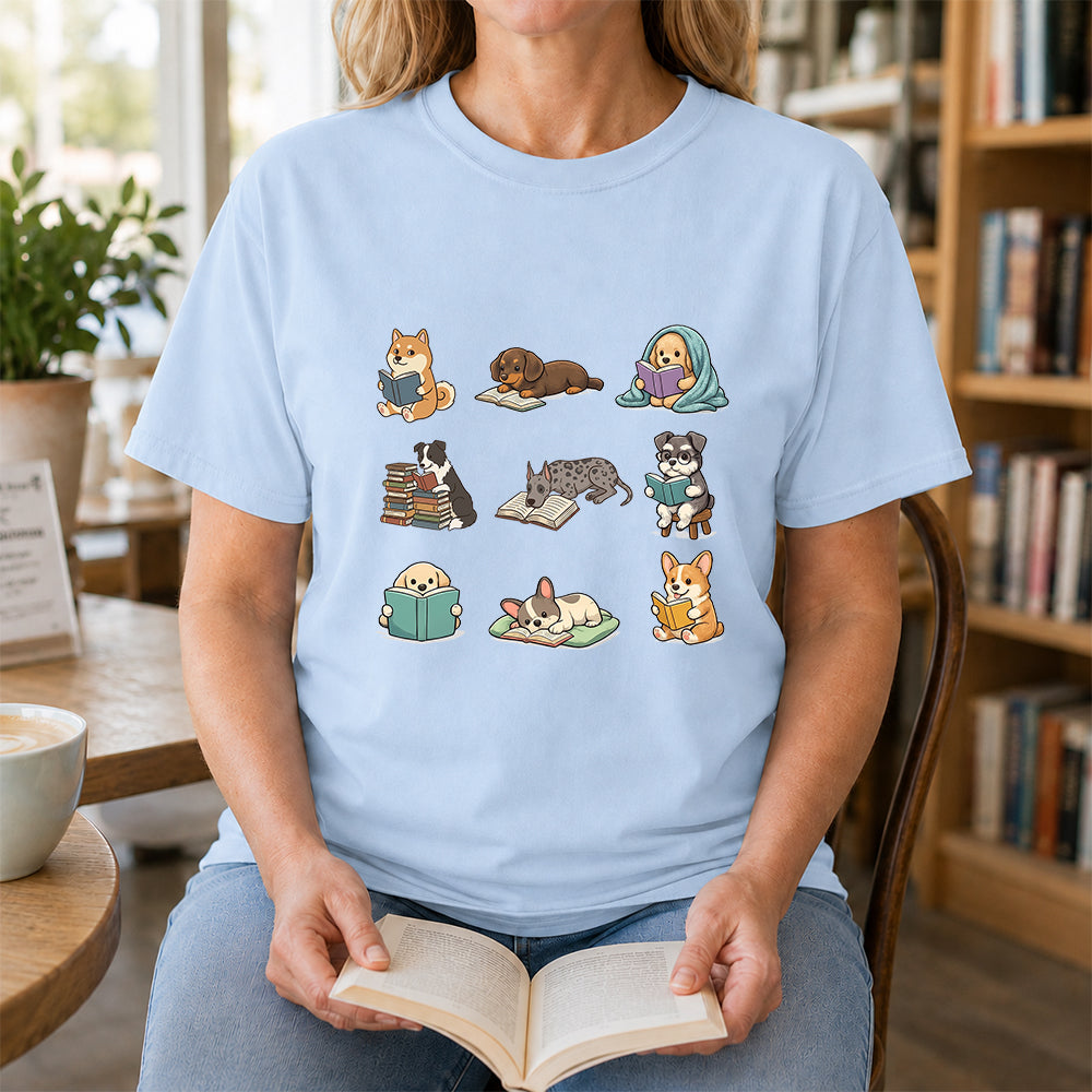 Funny Dogs Reading Softstyle T-Shirt | Book Lover Gift Light Blue