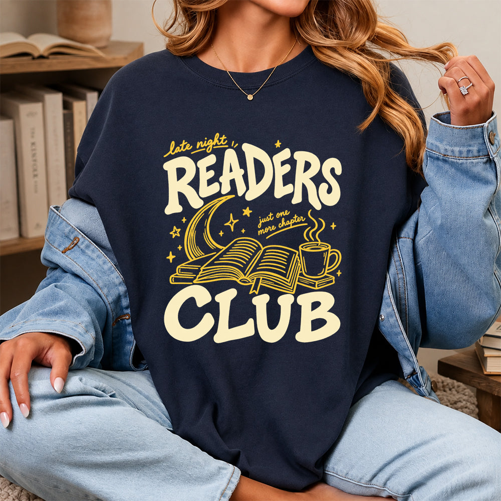 Late Night Readers Club Softstyle T-Shirt | Book Lover Gift Navy