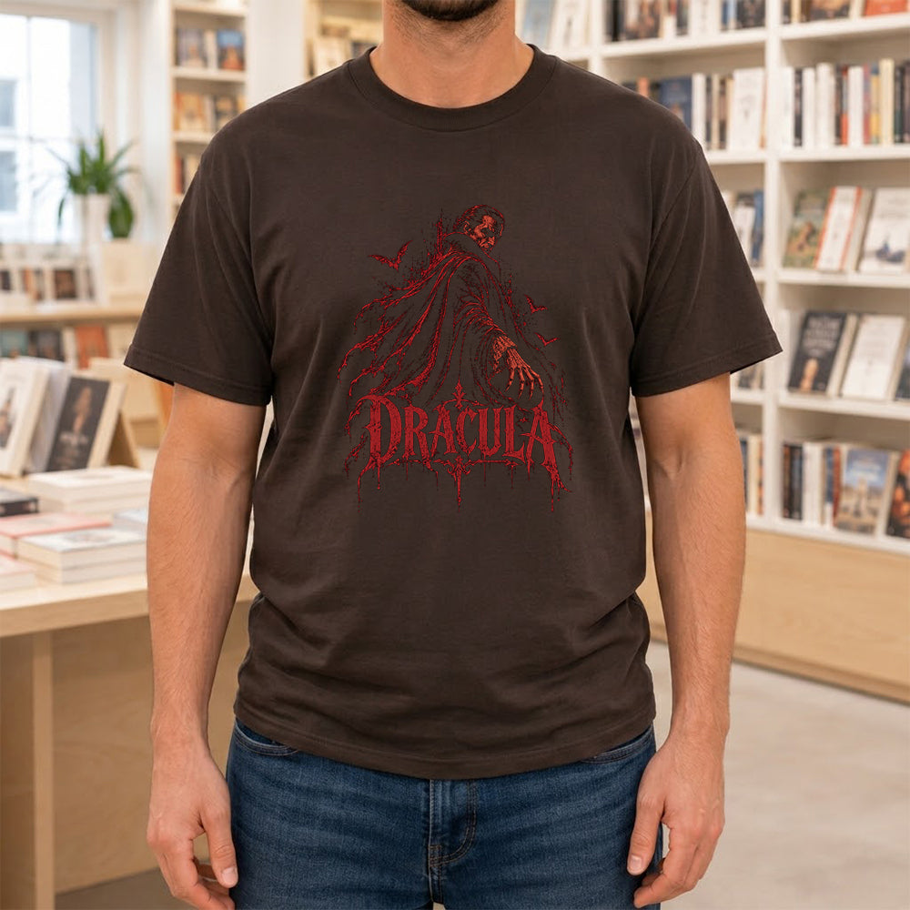 Dracula Printed T-Shirt | Halloween Horror Book Lover Gift Dark Chocolate