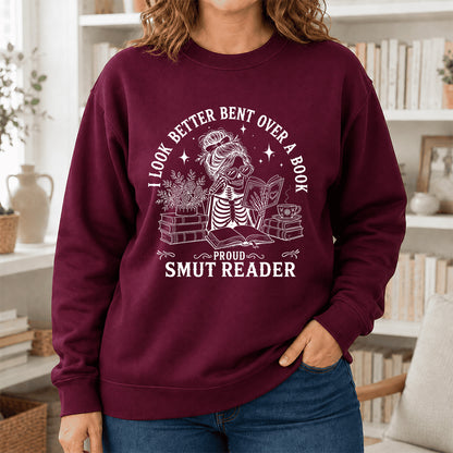 I Look Better Bend Over A Book Crewneck Sweatshirt | Reader Gift Maroon