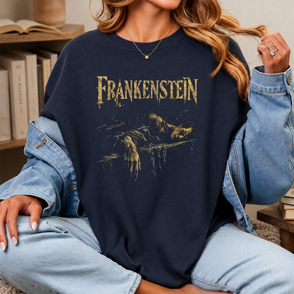 Frankenstein Printed T-Shirt | Halloween Book Lover Gift Navy
