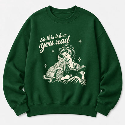 How You Read Devon Rex Softstyle Sweatshirt | Cozy Cat Lover & Reader Gift Forest Green