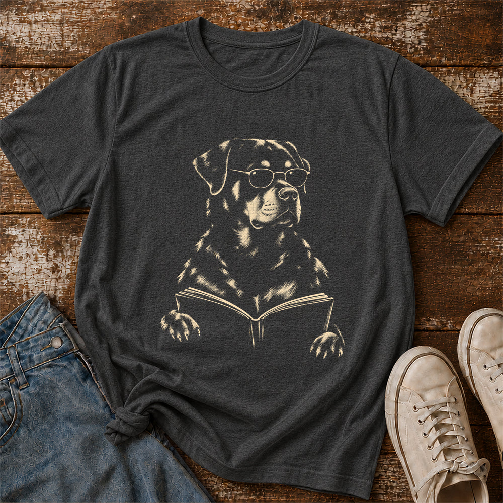 Rottweiler Reading Book Softstyle T-Shirt | Book Lover Gift Dark Heather