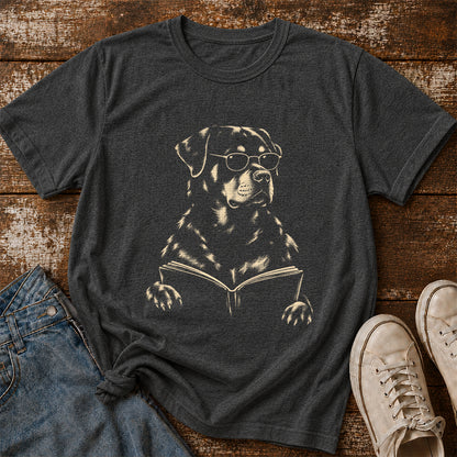 Rottweiler Reading Book Softstyle T-Shirt | Book Lover Gift Dark Heather