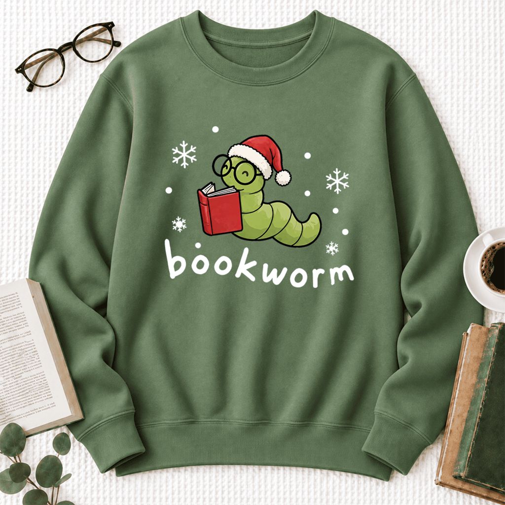 Christmas Bookworm Softstyle Sweatshirt | Christmas Book Lover Gift Military Green