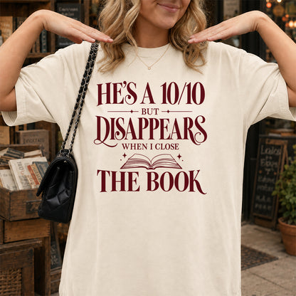He's A 10/10 Fiction Boyfriend Cotton T-Shirt | Book Lover & Romantasy Reader Gift Natural