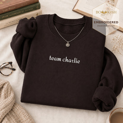 Team Charlie Embroidered Sweatshirt | Reader Gift Dark Chocolate