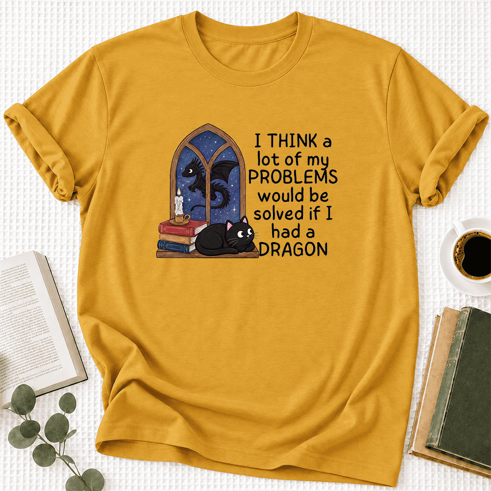 If I Could Have A Dragon Ultra-Soft Cotton T-Shirt | Fantasy Book Lover Gift Mustard