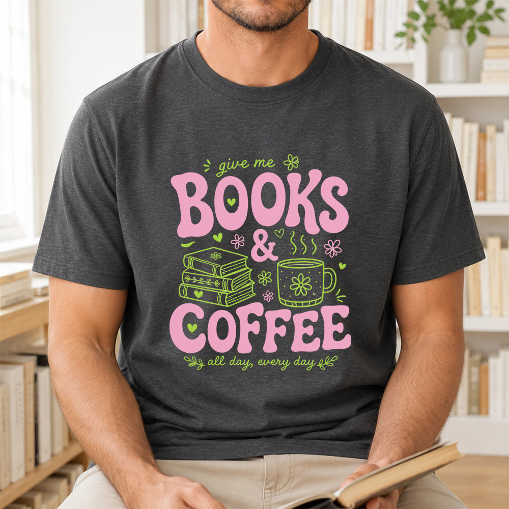 Books and Coffee Softstyle T-Shirt | Book Lover Gift Dark Heather