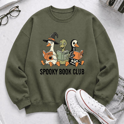Spooky Book Club Printed Sweatshirt | Halloween Book Lover Gift Military Green