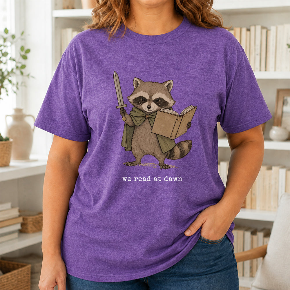 Funny Raccoon Reading Softstyle T-Shirt | Book Lover Gift Heather Purple