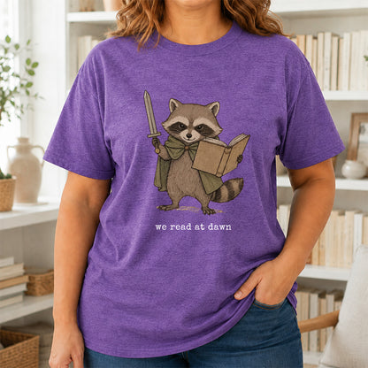 Funny Raccoon Reading Softstyle T-Shirt | Book Lover Gift Heather Purple