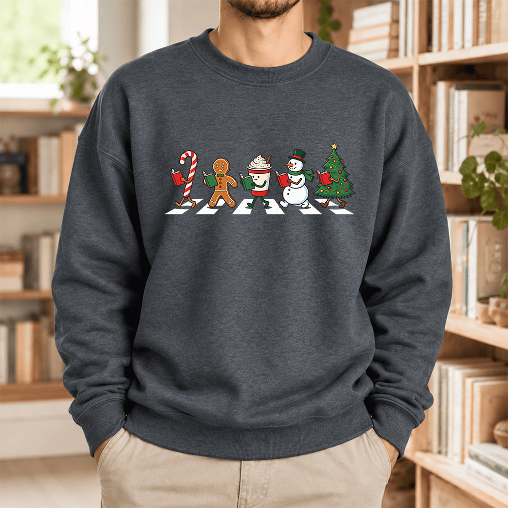 Christmas Reading Parade Softstyle Sweatshirt | Christmas Gift For Readers Dark Heather