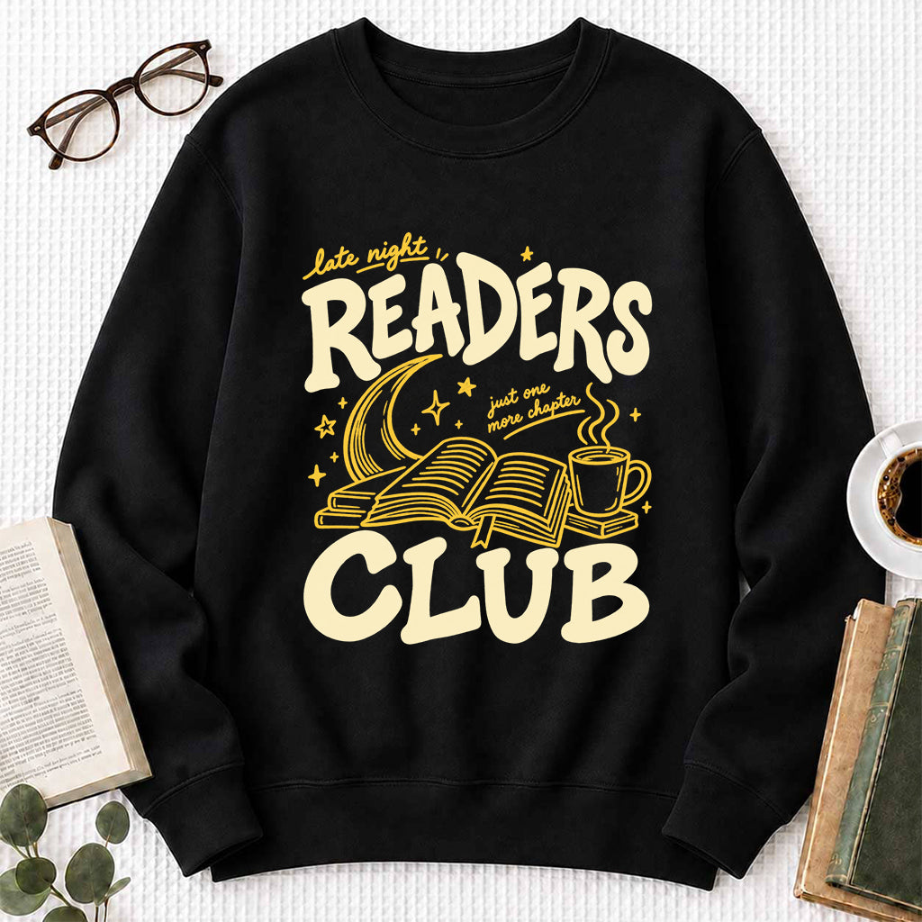 Late Night Readers Club Crewneck Sweatshirt | Reader Gift Black