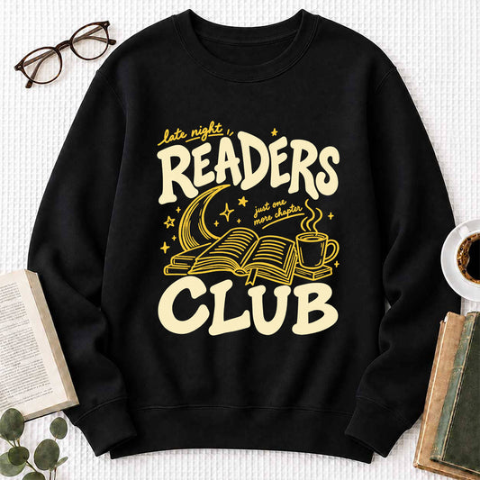 Late Night Readers Club Crewneck Sweatshirt | Reader Gift Black