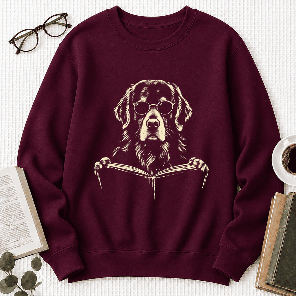 Golden Retriever Reading Book Crewneck Sweatshirt | Reader Gift Maroon