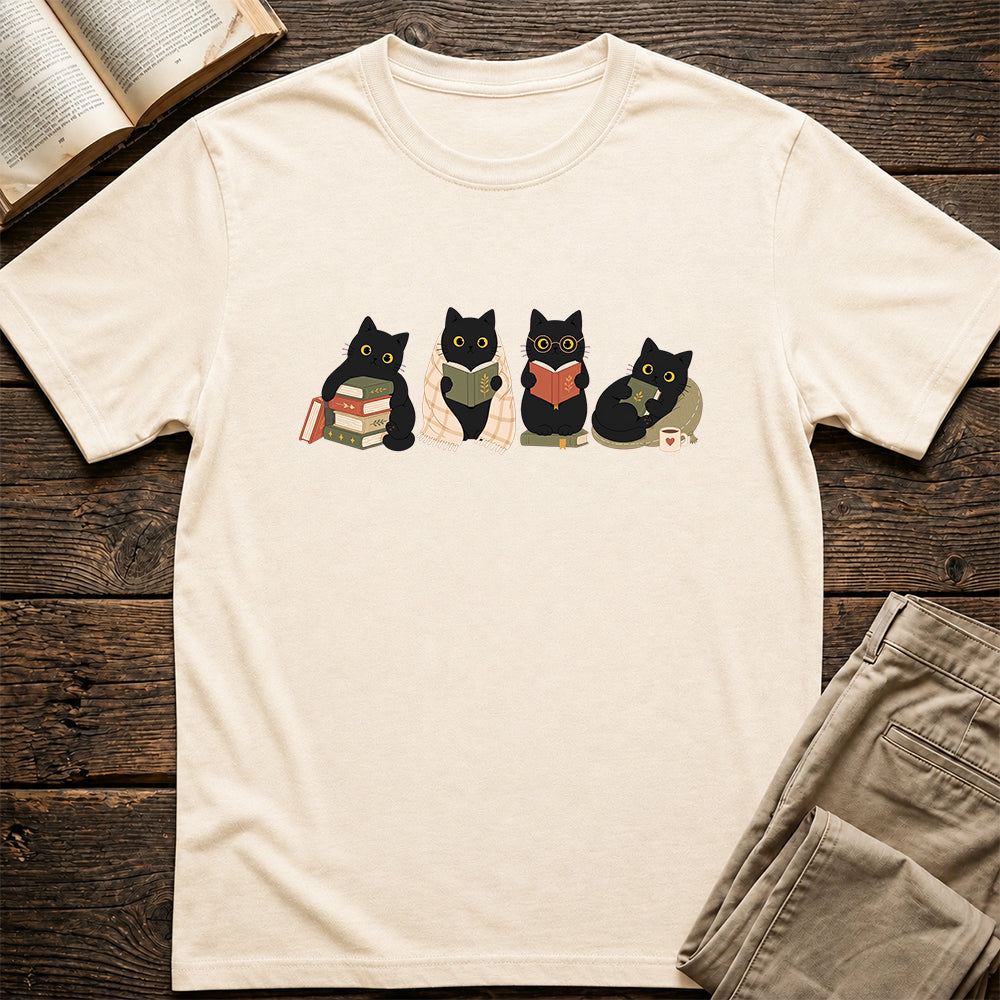 Black Cats Reading Softstyle T-Shirt | Book Lover Gift Natural