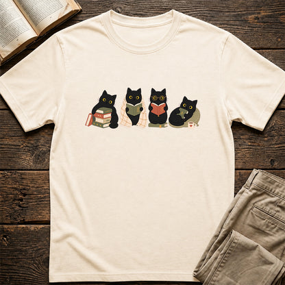 Black Cats Reading Softstyle T-Shirt | Book Lover Gift Natural