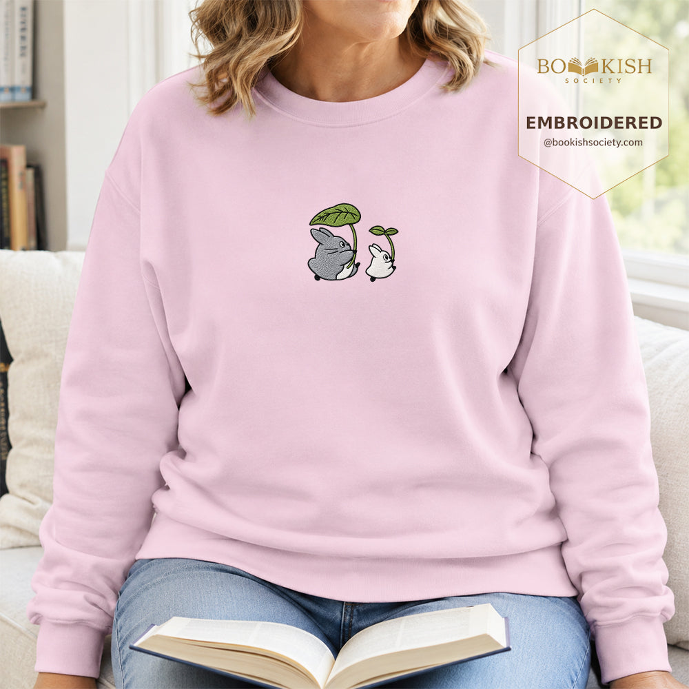 Forest Spirits and Flowers Embroidered Sweatshirt | Reader Gift Light Pink