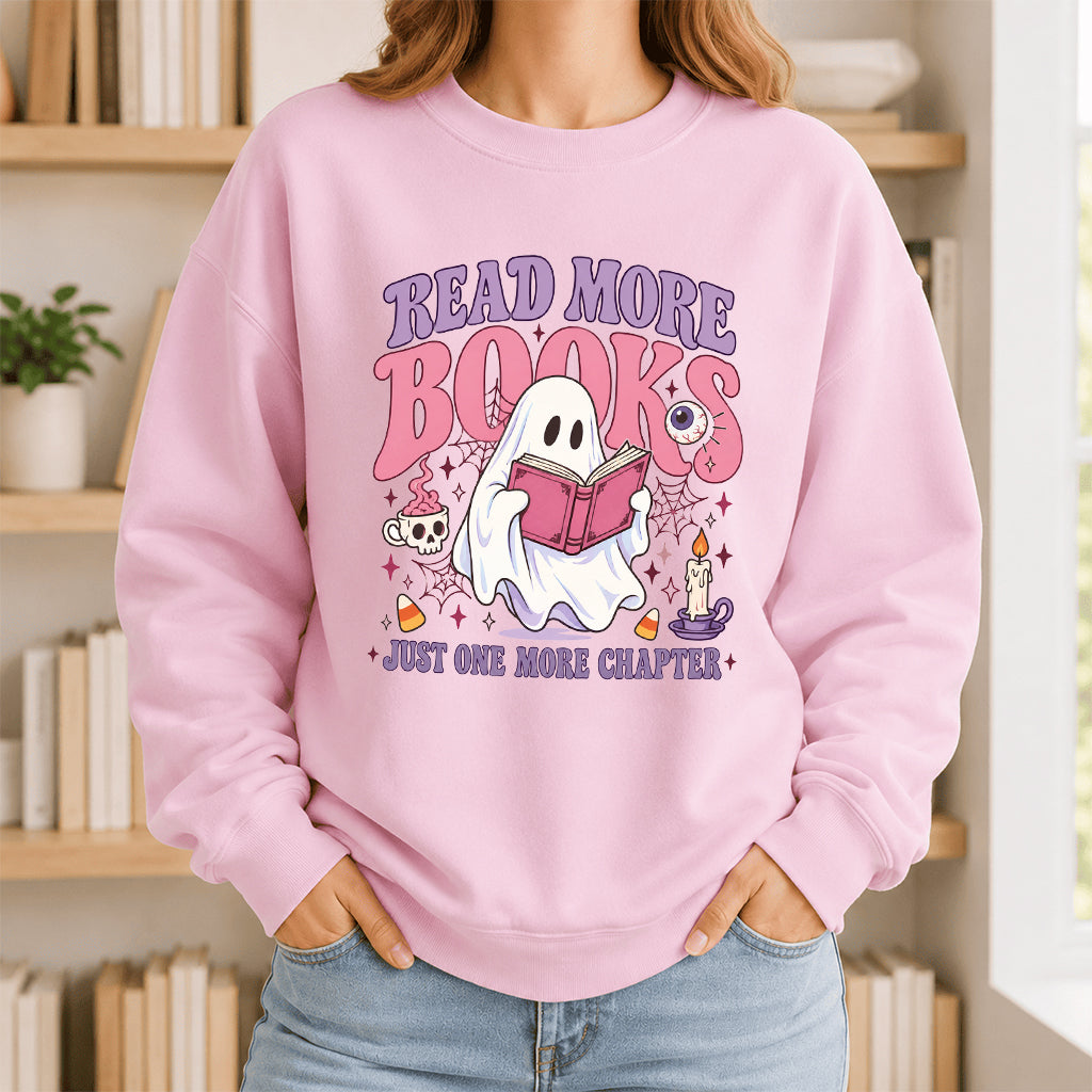 Read More Books Printed Sweatshirt | Halloween Book Lover Gift Light Pink