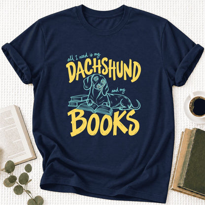 All I Need Is My Dachshund And My Books Ultra-Soft Cotton T-Shirt | Gift Navy